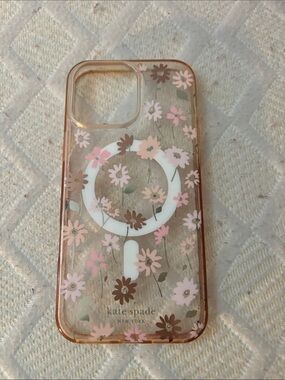 kate spade Clear Floral MagSafe Phone Case with Pink and Brown Flowers